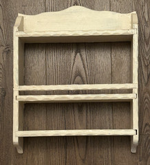 Antique CHIPPY WHITE WOOD SPICE RACK Painted Carved Wall Shelf Curio Display 16″