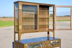 Antique Medical Cabinet Apothecary Medicine Glass Display Case industrial Vtg
