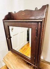 Antique Wall Mounted Wood Locking Medicine Cabinet Mirror Door Towel Rack Shelf
