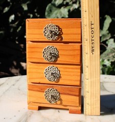 Mini Pine Wooden Vintage Storage Cabinet Chest Four Drawers-Brass Handles