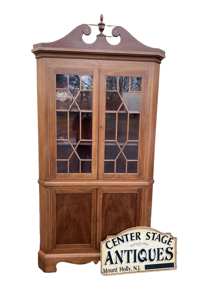 66078 Custom Hand Made Inlaid Corner China Cabinet