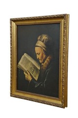 1976 Old Woman Reading a Lectionary Portrait Print on Board after Gerrit Dou 13″