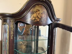 Vintage French Bombay Hand Painted Curio Cabinet with Bubble Glass