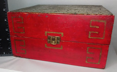 VTG Red Wooden Cabinet Jewelry Box Asian Motif 9″x 4.75″x 7.75″ Outstanding!!!