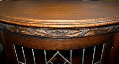 Victorian Carved Wood & Glass Curio Cabinet Leaded Glass Convex Ball & Claw Feet