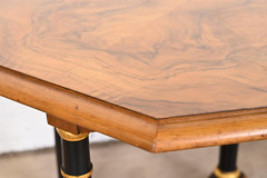Baker Furniture Neoclassical Burl Wood Parcel Ebonized Gilt Side Tables, Pair
