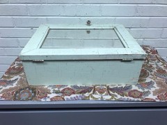 ANTIQUE SHABBY LIGHT GREEN MEDICINE CABINET CUPBOARD W/MIRROR 18 X 14 X 6” DEEP
