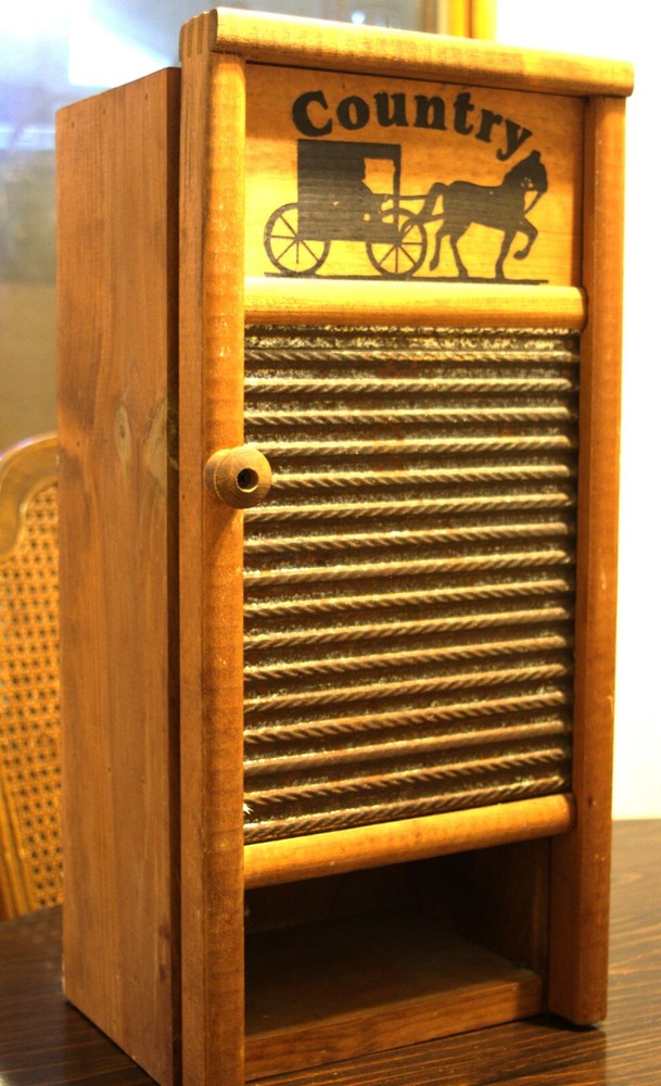 Vintage Columbus Washboard Co. 18″ Tall Wooden Storage Cabinet