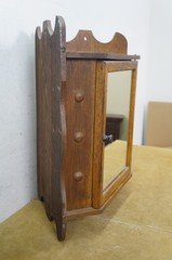 Antique Quartersawn Oak Mirrored Corner Medicine Cabinet Cupboard 20″