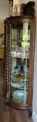 Antique Tiger Oak Serpentine Glass China Cabinet