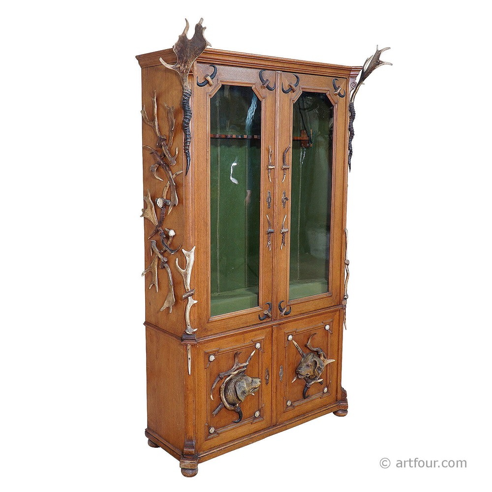 Large Black Forest Antler Gun Cabinet ca. 1900