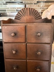 Vintage Wall Hanging Sunburst 7 Drawer Spice Cabinet Wood Knobs