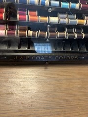 Antique Metal JP Coats Counter Top Spool / Thread Cabinet W 70+ Wood Spools