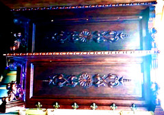 Antique Carved Walnut Hunt Hutch Wall Shelf Cupboard or Coat Rack 48×32″
