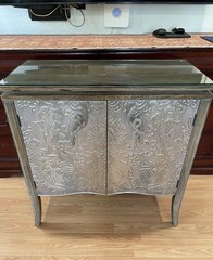 Rare Elegant Cabinet Pier 1 Imports Glass Top Artistic Silver Embossed