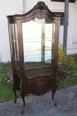 French Early 1900s Tall Heavy Carved China Closet Display Cabinet Cupboard 3538