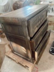 Rustic three-drawer nightstand blends seamlessly into a western-styled home.