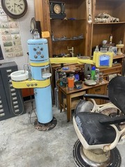 Antique vintage dental medical industrial cabinet, mid-century modern metal blue