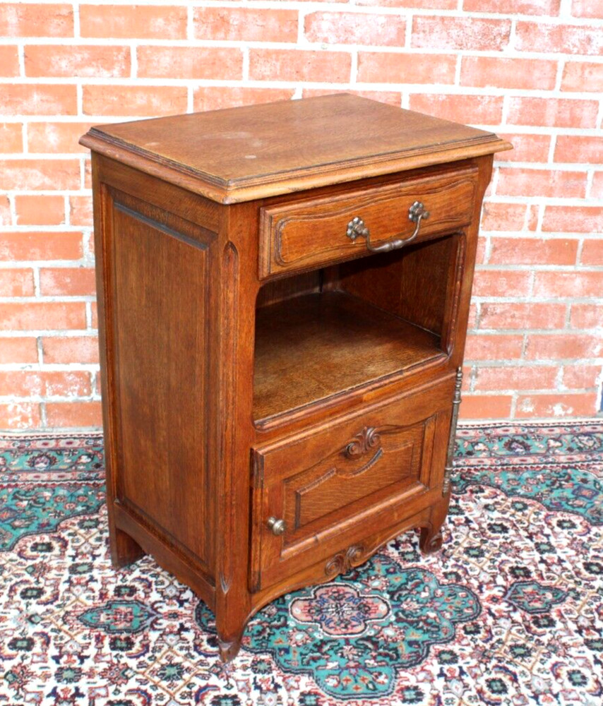 French Louis XV Antique Oak Nightstand Small Bedside Cabinet