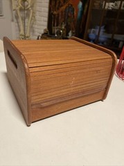 VTG MCM Teak Wood Tambour Sliding Door Cabinet EA LTD File Card Cabinet