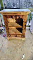 Antique Wooden Base Cabinet with Carvings, 2 Shelves, 1 Drawer, Brown