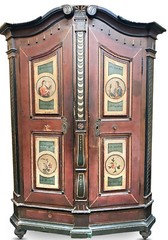 18th C. German Hand Painted Cabinet, Shrank or Shrunk, Armoire w/ Original Key