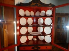 1920 Japanned Oriental handpainted Corner Cabinet Cupboard Chinoiserie Asian