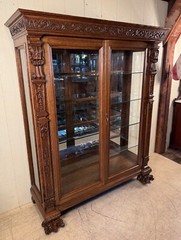 Antique Oak Large Late Victorian China Cabinet