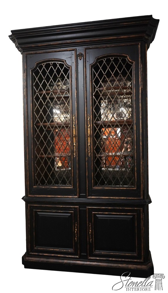 69061: MARGE CARSON Monumental Black Painted Finish China Cabinet