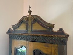 ANGLO INDIAN Almirah Cabinet. Antique Hand-Carved cupboard with glass doors