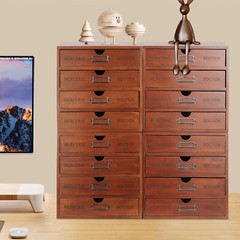 4PC Vintage Wooden Apothecary Cabinet 4 Drawer Card Catalog Desk Organizer Brown