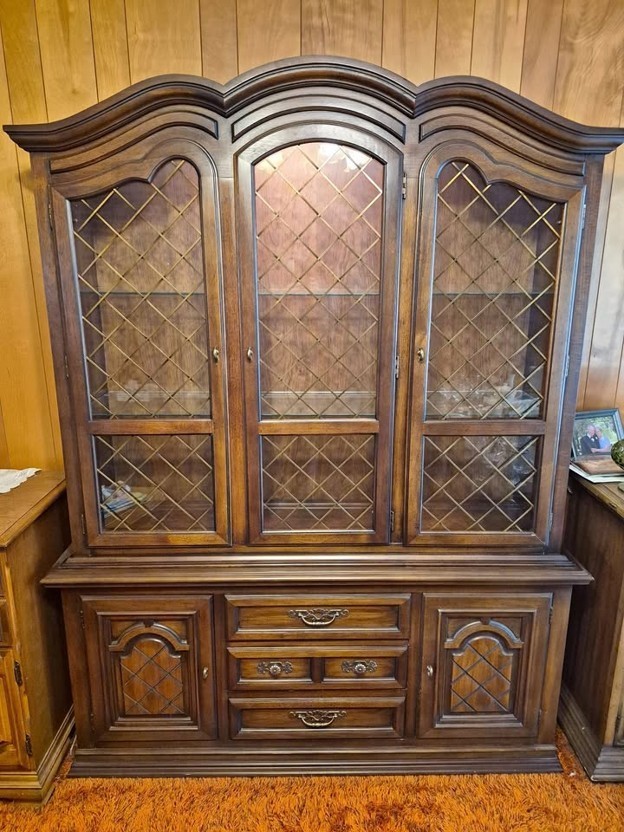 Vintage Drexel Brand bow-front china cabinet