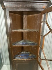 Antique 19thC Spanish Brown Painted Glazed Door Corner Cupboard Old Paint