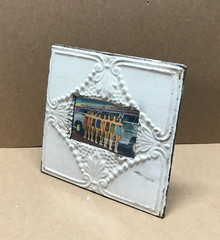VTG Shabby 11″ Sq. 4×6 Photo Tin Ceiling Metal Tan Picture Frame Old 389-26B