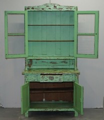 HAND PAINTED VICTORIAN DISTRESSED GREEN DRESSER BOOKCASE OR KITCHEN CUPBOARD
