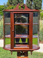 Vintage Federal Style Curved Glass Wall Curio Cabinet Mirror Back Display Case