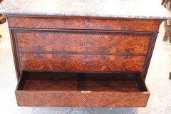 French Antique Tiger Mahogany Louis Philippe Marble Top Chest / Sideboard