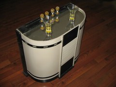 VTG REFINISHED REPURPOSED DECO CHAIRSIDE RADIO TABLE WOOD MIRROR CABINET TABLE