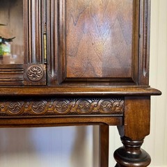 1930s Jacobean Revival Burl Walnut Display Cabinet