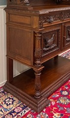 Antique French Renaissance Revival Hunt Buffet Server Sideboard Dark Oak 19C