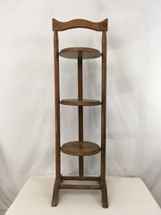 Vtg Antique Hand Made Crafted Solid Wood 3 Tier Tole Painted Pie Display Stand