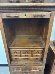 ANTIQUE HARVARD CO ROLL TOP OAK DENTAL CABINET