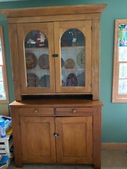 Antique Pine Hutch Cupboard Primitive Cabinet 85 x 48 Two Pieces