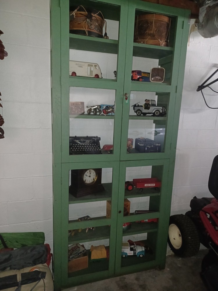 Vintage Store Display 1800s Original Green Curio Store Display Cabinet Showcase