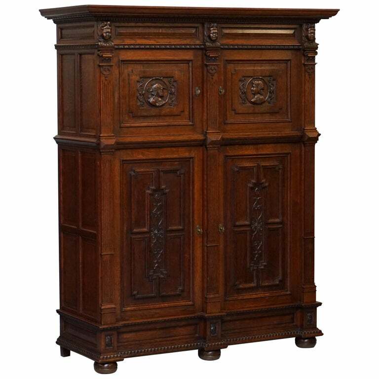 RARE DUTCH STUNNING 1940’S ORNATELY HAND CARVED CUPBOARD PART LARGE OFFICE SUITE