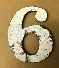 Decorative Salvaged Tin Ceiling 8″ Patchwork Shabby White Number 6 Metal 185-26B