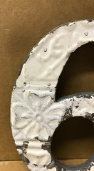 Decorative Salvaged Tin Ceiling 8″ Patchwork Shabby White Number 6 Metal 185-26B