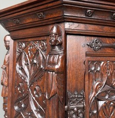 Vintage French Gothic Revival Cabinet/Console/Sideboard, Highly Carved Oak Wood