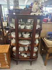 Antique Paine Furniture Elegant China Display Cabinet With Brass Accents