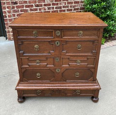 Antique English Chest on Chest of Drawers Jacobean Tudor Carved Oak 19th C